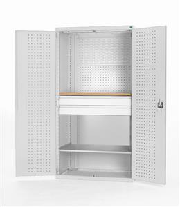 1300mm Wide Industrial Tool Cupboards Cupboard 1300Wx650Dx2000mmH - 1 Worktop, 1 Shelf & 2 Drawers
